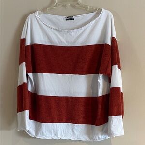 Anthropologie Orange and White Striped Long Sleeve Top